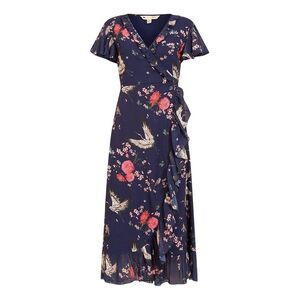 Yumi Womens/Ladies Crane V Neck Wrap Dress / Navy